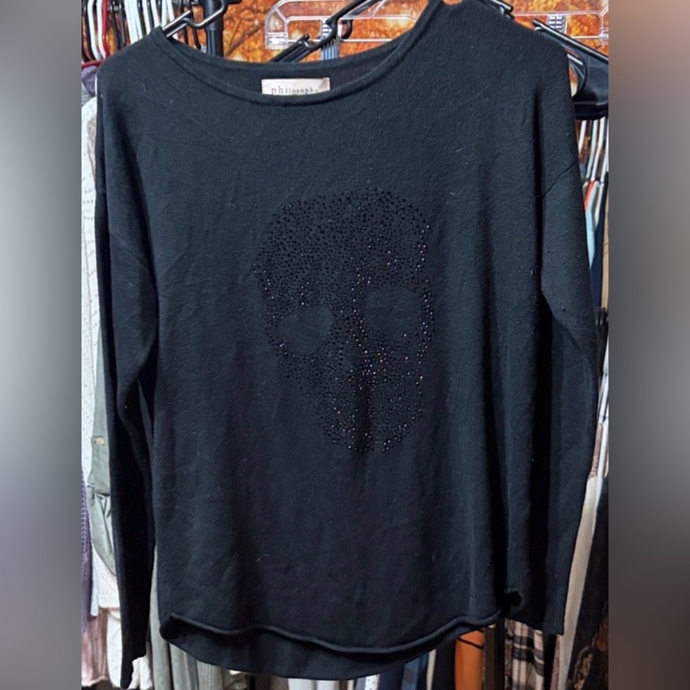 🖤💀 Philosophy Black Rhinestone Skull Sweater | Size Small 🖤💀✨